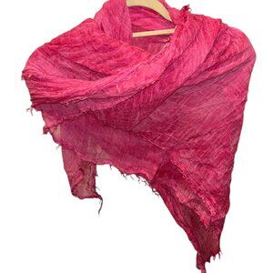 Bright Pink crinkle cotton hand tie dyed sloose thread fringe sscarf wrap pareo